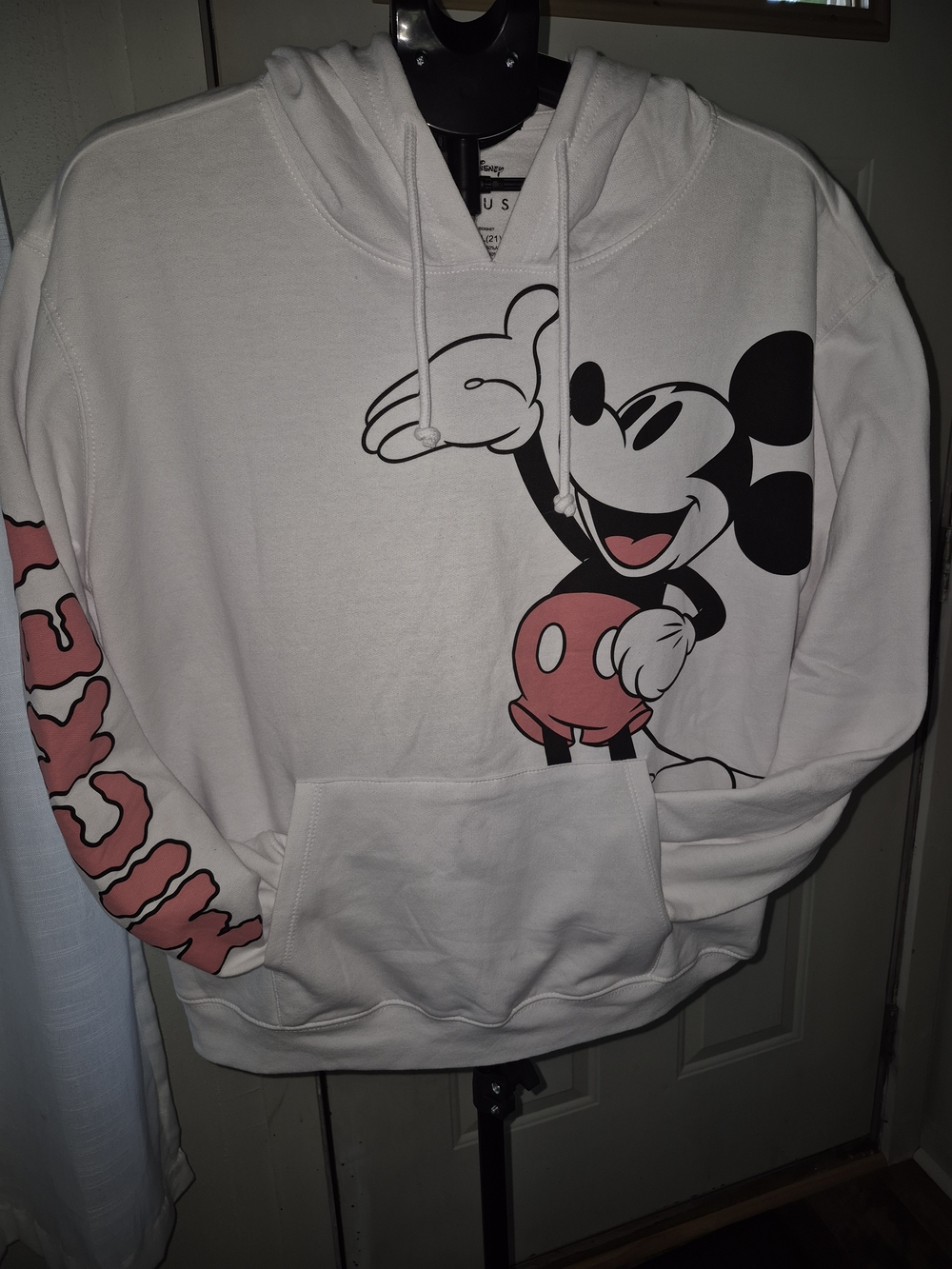 Disney White Hoodie with Pink-Accent Mickey Graphic